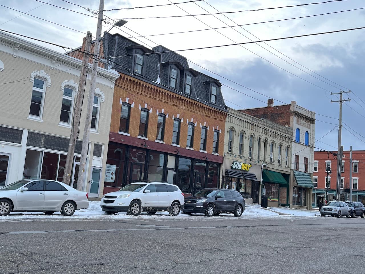 The Hayes Block, located at 106–108 E. Erie Street in downtown Albion