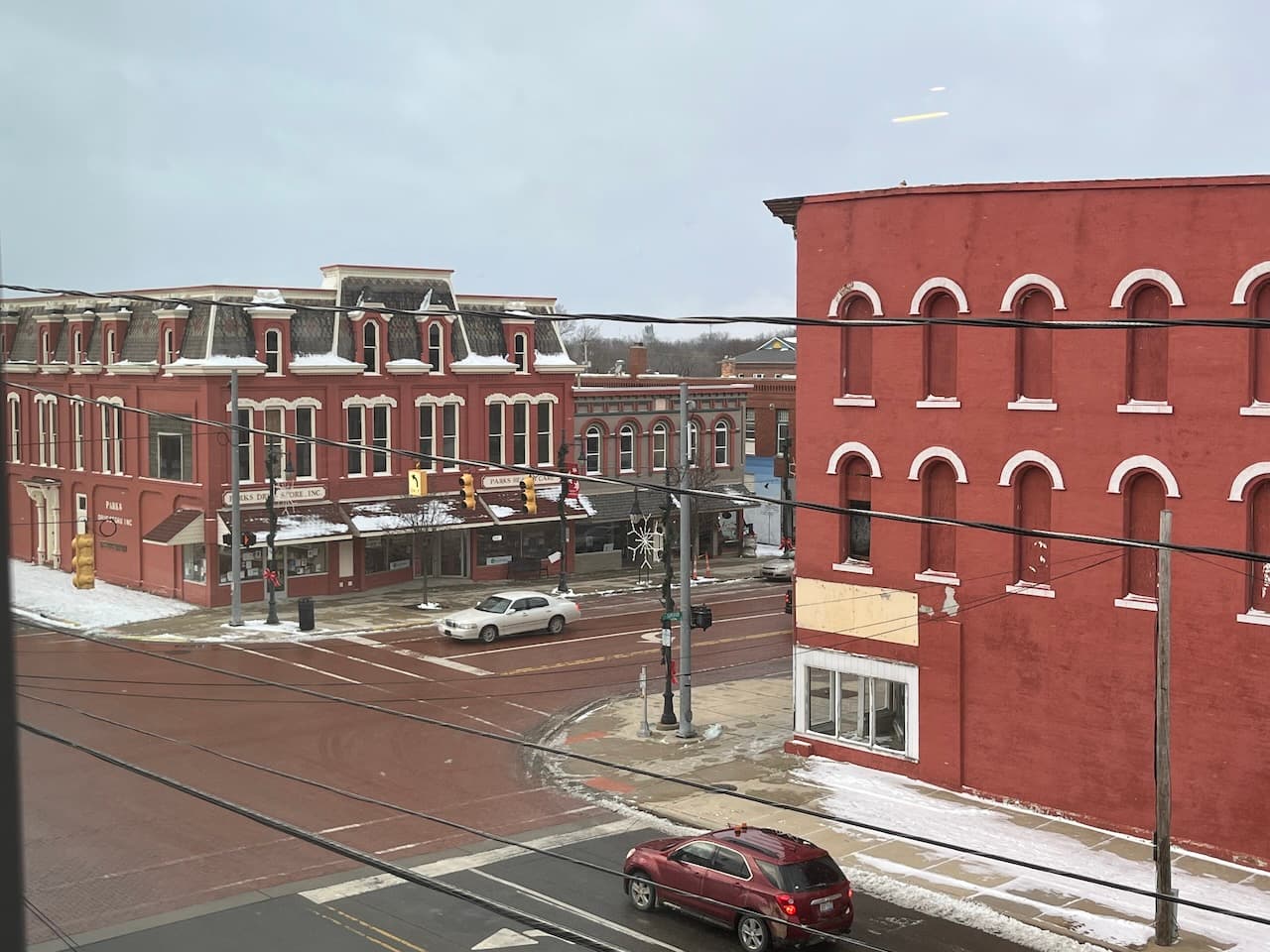 Second Empire–style building along Superior Street, home to Parks Pharmacy