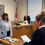 City Clerk Jill Domingo administers the oath of office