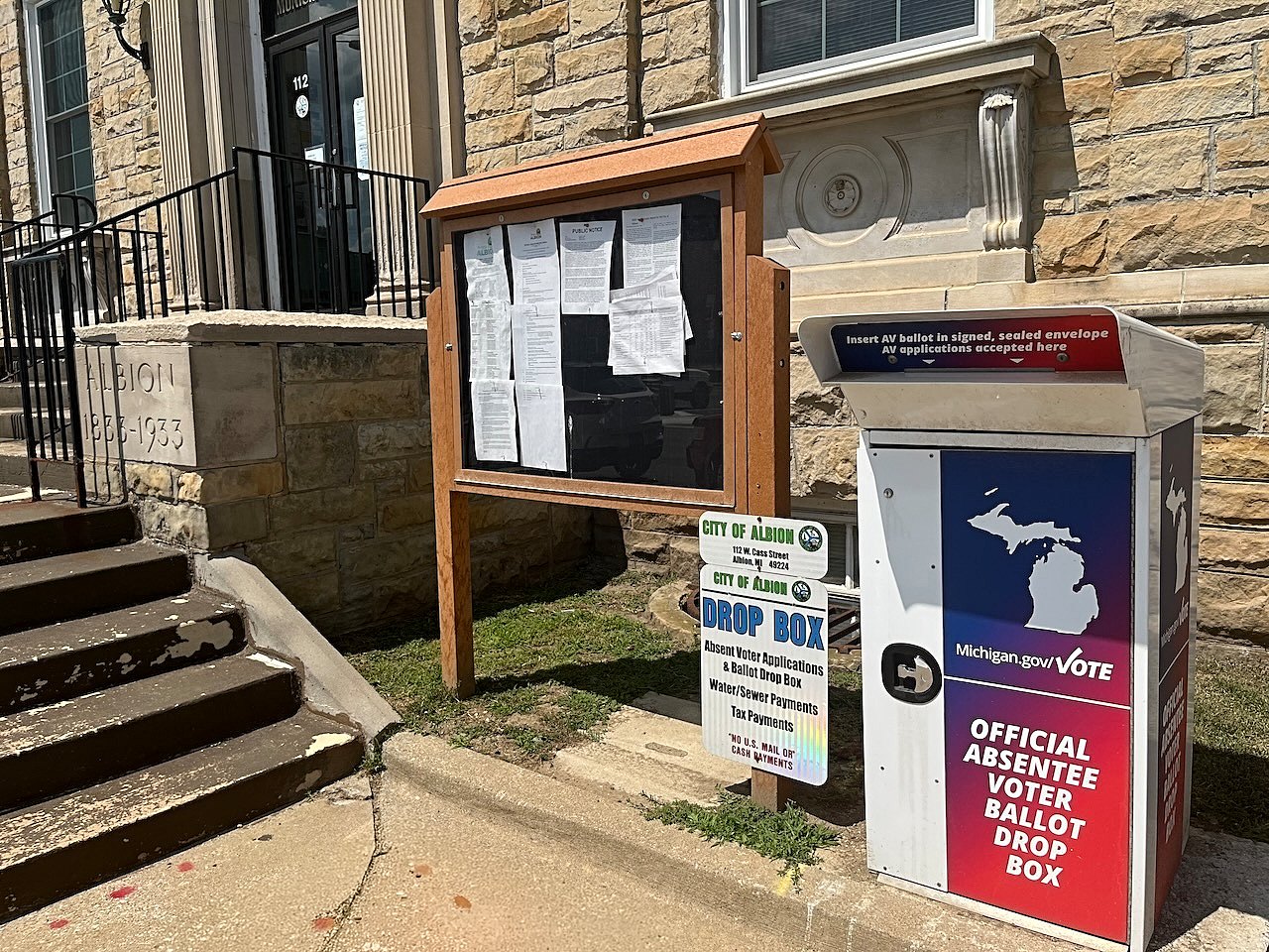 Secure drop box outside Albion City Hall